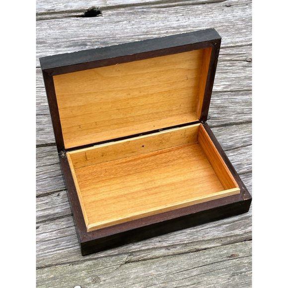 Vintage 1980s Carved Wood Medallions Trinket jewelry box Boho - Picture 2 of 12